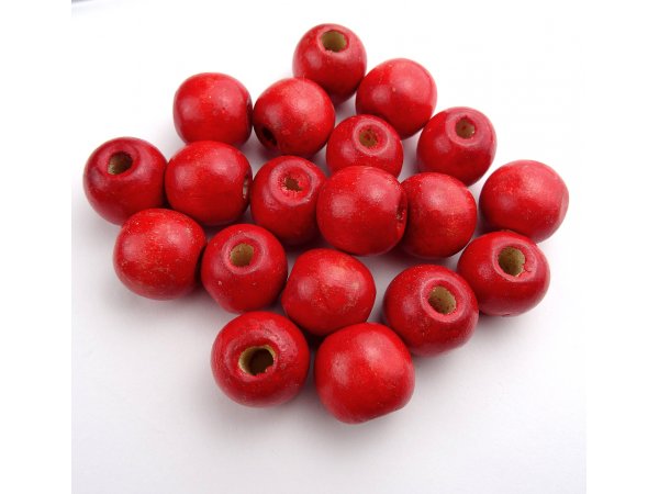 Korale drewniane 16mm RED CZERWONE 100g koraliki lakierowane z dużą dziurką paciorki makrama pasmanteria GOLD-POL
