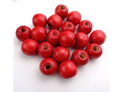 Korale drewniane 16mm RED CZERWONE 100g koraliki lakierowane z dużą dziurką paciorki makrama pasmanteria GOLD-POL