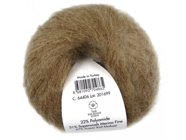 SUPER KID MOHAIR włóczka Gazzal 6 KARMEL CIEMNY SPŁOWIAŁY cena za 25g 237m moher na szale estońskie hurtownia włóczek Warszawa