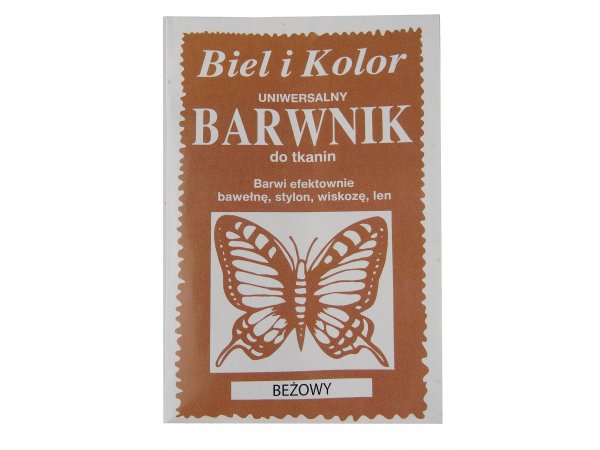 BEŻOWY barwnik do farbowania tkanin cena za 1 saszetkę BIEL I KOLOR farba do ubrań