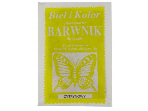 CYTRYNOWY barwnik do farbowania tkanin cena za 1 saszetkę BIEL I KOLOR farba do ubrań