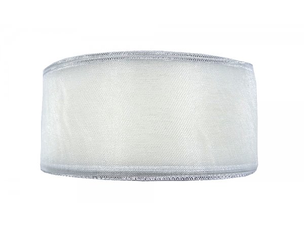 38mm wstążka organza ze srebrnym brzegiem 27,4m BIAŁA  szyfonowa najtaniej od producenta OUTLET ostatnie rolki
