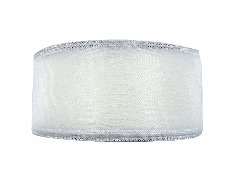 38mm wstążka organza ze srebrnym brzegiem 27,4m BIAŁA  szyfonowa najtaniej od producenta OUTLET ostatnie rolki