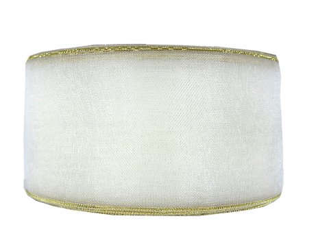 38mm wstążka organza ze złotym brzegiem 27,4m BIAŁA szyfonowa najtaniej od producenta OUTLET ostatnie sztuki