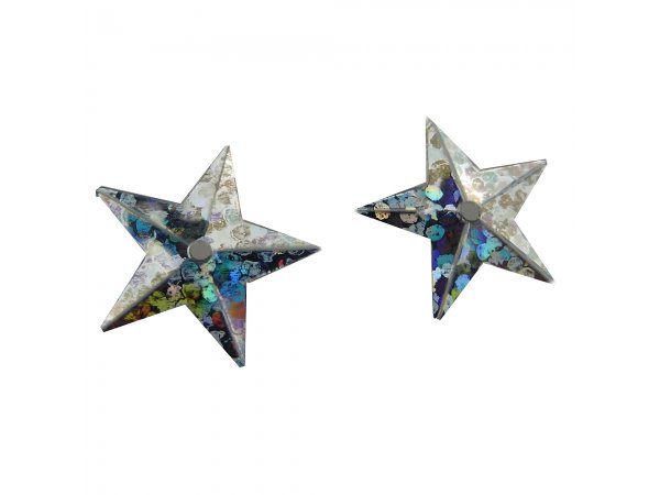 Cekiny GWIAZDKI 15mm wypukłe 3D SILVER HOLOGRAM cena za 100g sklep pasmanteria z cekinami warszawa