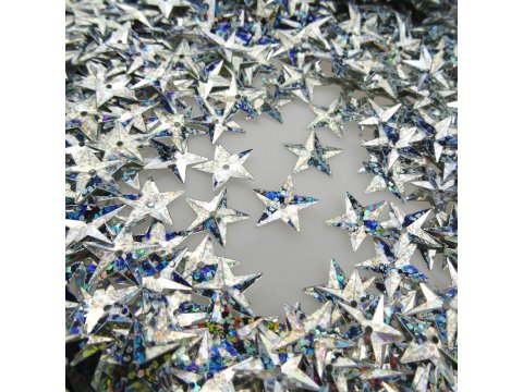 Cekiny GWIAZDKI 15mm wypukłe 3D SILVER HOLOGRAM cena za 100g sklep pasmanteria z cekinami warszawa