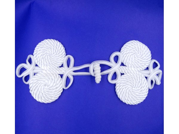 Szamerunki 240mm x 100mm BIAŁE wzór DWA KÓŁKA cena za 1 parę chińskie ozdobne guziki zapięcie do kimona