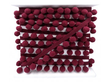 Taśma z pomponami 2cm BORDO...