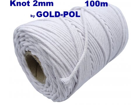 Sznurek 2mm BY GOLD-POL cena za 100m kolor BIAŁY /WYBIELANY knot pleciony bawełniany do świec zniczy knoty sklep warszawa