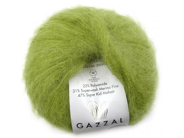 SUPER KID MOHAIR włóczka Gazzal 22 ZIELONA LIMONKA CIEMNY cena za 25g 237m moher na szale estońskie pasmanteria z włóczkami