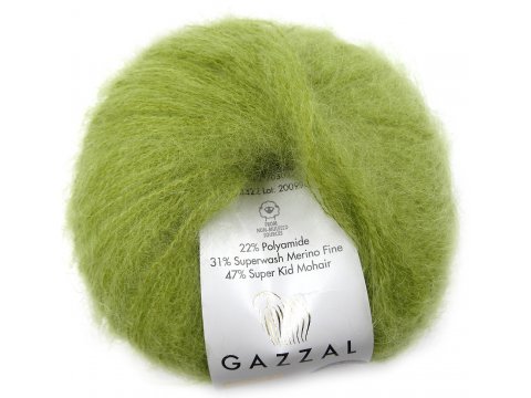 SUPER KID MOHAIR włóczka Gazzal 22 ZIELONA LIMONKA CIEMNY cena za 25g 237m moher na szale estońskie pasmanteria z włóczkami