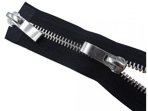 KOMBI dwusuwadłowe 80cm metalowe 5mm CZARNY/SREBRNE rozdzielcze 1szt zamek suwak do kurtki z dwoma maszynkami suwadłam