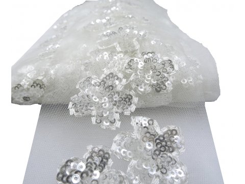 50mm Taśma z cekinami BIAŁA KREM na tiulu cena za 1m ozdobna cekinowa z cekinami z aplikacjami z cekin pasmanteria goldpol