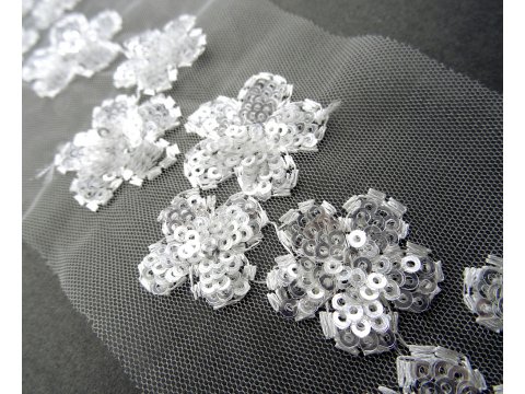 50mm Taśma z cekinami BIAŁA KREM na tiulu cena za 1m ozdobna cekinowa z cekinami z aplikacjami z cekin pasmanteria goldpol