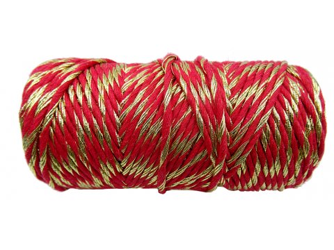 Sznurek 1,5mm bawełniany ozdobny MIX CZERWONY/ZŁOTY 50m 1PLY BY GOLD-POL świąteczny do rozczesywania makramy hurtownia sznur