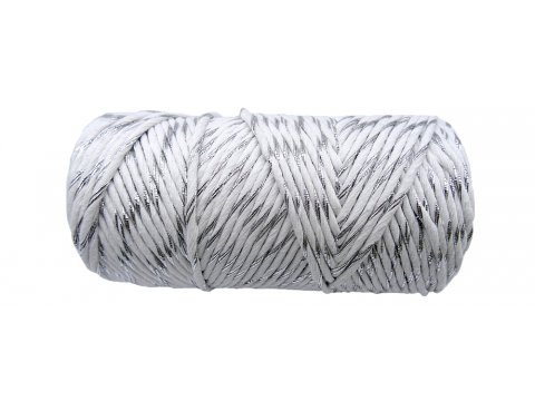 Sznurek 1,5mm bawełniany ozdobny MIX BIAŁY/SREBRNY 50m 1PLY BY GOLD-POL świąteczny do rozczesywania makramy hurtownia sznur