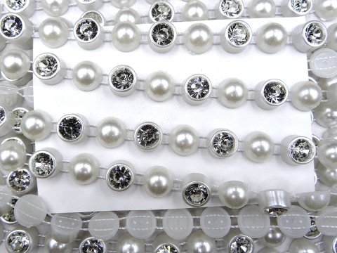 Perły 10mm BIAŁE Z CYRKONIAMI 10mm rolka 1m perełki na taśmie z dżetami hurtownia pereł przerobu perełki plastikowe