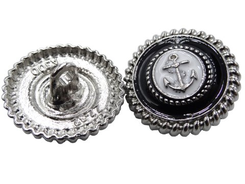 19mm Guziki z kotwicą 1sztuka kolor SREBRNY/CZARNY C4139 guziki marynarskie guzik metalowy ciężki silver na stopce