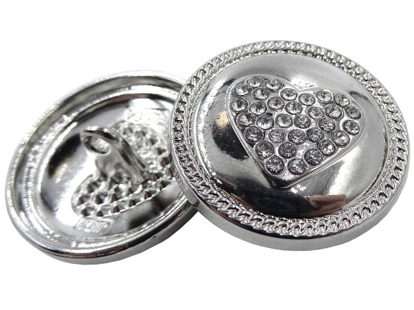 25mm Guziki z cyrkonią 1sztuka kolor SREBRNE SERCE K308 guziki ozdobnr guzik metalowy ciężki silver na stopce