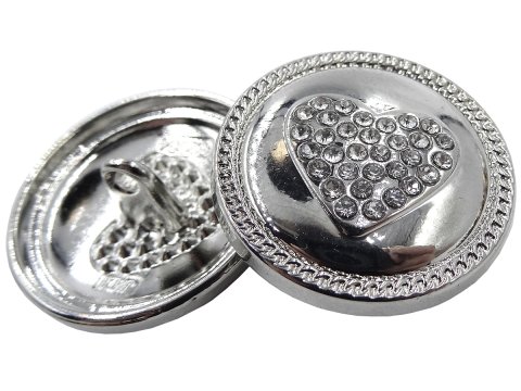 25mm Guziki z cyrkonią 1sztuka kolor SREBRNE SERCE K308 guziki ozdobnr guzik metalowy ciężki silver na stopce