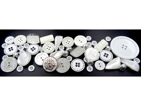 29-16mm Guziki ozdobne 12 sztuk kolor BIAŁY/OFF WHITE SREBRNY K276A guzik nieregularny do przyszycia na stopce