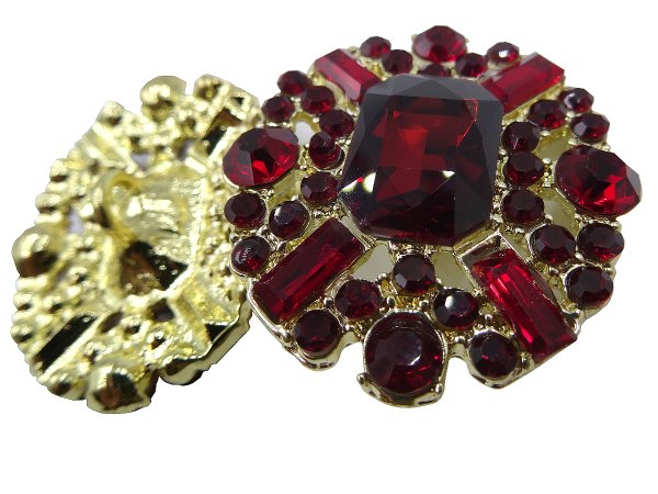 32mm Guziki złote 1sztuka kolor ZŁOTY cyrkonie BORDO OZ110 guzik ze szklaną cyrkonią metalowy na stopce hurtownia guzików