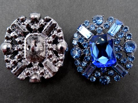 32mm Guziki ozdobne 1sztuka SREBRNA OKSYDA cyrkonie NIEBIESKIE OZ110 ciężki guzik metalowy ze szklaną cyrkonią na stopce