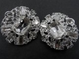 32mm Guziki ozdobne 1sztuka SREBRNE cyrkonie SREBRNE OZ110 ciężki guzik metalowy ze szklaną cyrkonią na stopce