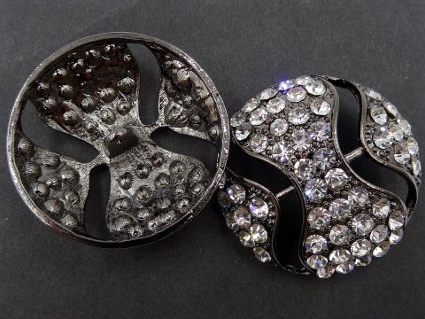 38mm Guziki ozdobne 1sztuka SREBRNA OKSYDA cyrkonie SREBRNE OZ77 ciężki guzik metalowy ze szklaną cyrkonią na stopce