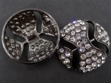 38mm Guziki ozdobne 1sztuka SREBRNA OKSYDA cyrkonie SREBRNE OZ77 ciężki guzik metalowy ze szklaną cyrkonią na stopce