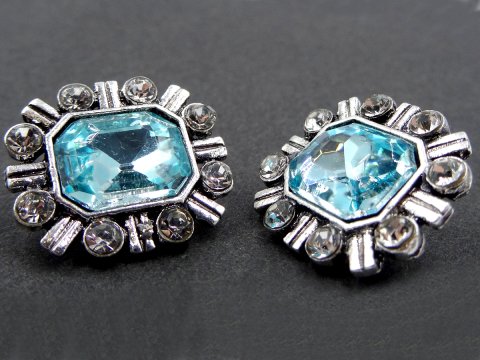 18mm Guziki ozdobne 1sztuka SREBRNE cyrkonie AQUA OZ75 ciężki guzik metalowy ze szklaną cyrkonią na stopce do bluzki