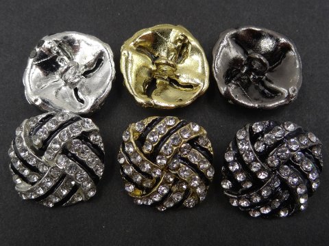 19mm Guziki ozdobne 1sztuka CZARNE cyrkonie SREBRNE OZ54 nieregularny guzik metalowy ze szklanymi cyrkoniami na stopce Gold-Pol