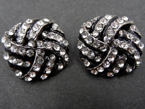 19mm Guziki ozdobne 1sztuka CZARNE cyrkonie SREBRNE OZ54 nieregularny guzik metalowy ze szklanymi cyrkoniami na stopce Gold-Pol