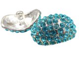 23mm Guziki ozdobne 1sztuka SREBRNE cyrkonie AQUA OZ41 nieregularny owalny guzik metalowy ze szklanymi cyrkoniami na stopce