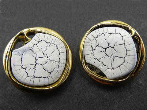 15mm Guziki ozdobne 12 sztuk kolor ZŁOTY/BIAŁY CRACKLE K541 guzik typu vintage do bluzki na małej stopce