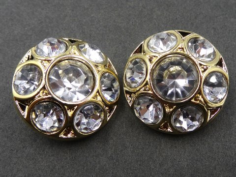 25mm Guziki ozdobne 1 sztuka ZŁOTE cyrkonie SREBRNE K152 guzik plastikowy ze szklanymi cyrkoniami na stopce tylko w Gold-Pol