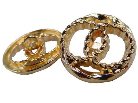17mm Guziki metalowe DWA RINGI 1 sztuka -P- kolor ZŁOTY guziki ozdobne guzik metalowy ciężki na stopce sklep z guzikami Warszawa