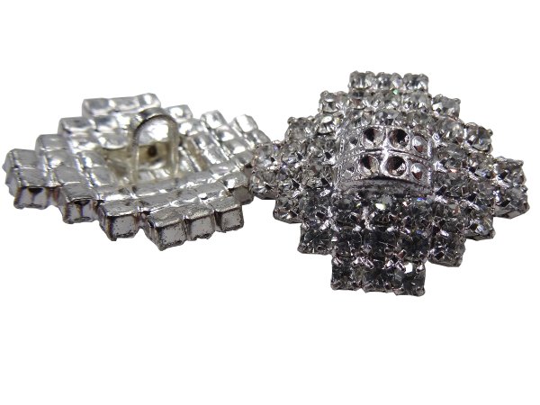 23mm Guziki ozdobne 1 sztuka SREBRNE cyrkonie SREBRNE OZ12 czeski ciężki guzik metalowy ze szklanymi cyrkoniami na stopce