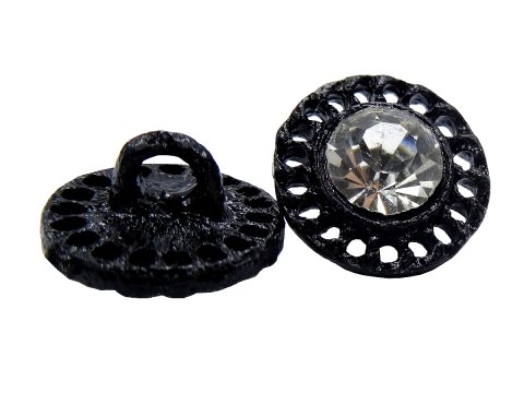 12mm Guziki ozdobne 1 sztuka CZARNE cyrkonie SREBRNE OZ10 czeski guzik metalowy typu vintage ze szklanymi cyrkoniami na stopce