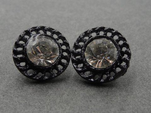 12mm Guziki ozdobne 1 sztuka CZARNE cyrkonie SREBRNE OZ10 czeski guzik metalowy typu vintage ze szklanymi cyrkoniami na stopce