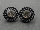 12mm Guziki ozdobne 1 sztuka CZARNE cyrkonie SREBRNE OZ10 czeski guzik metalowy typu vintage ze szklanymi cyrkoniami na stopce