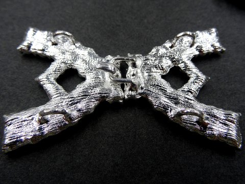Zapięcie metalowe 55-34mm SREBRNE z CYRKONIAMI -11- cena 1 sztukę zapięcia ozdobne typu haftka pasmanteria GOLD-POL