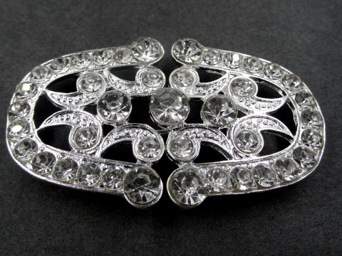 Zapięcie metalowe 51-30mm SREBRNE z CYRKONIAMI -11- cena 1 sztukę zapięcia ozdobne typu haftka pasmanteria GOLD-POL