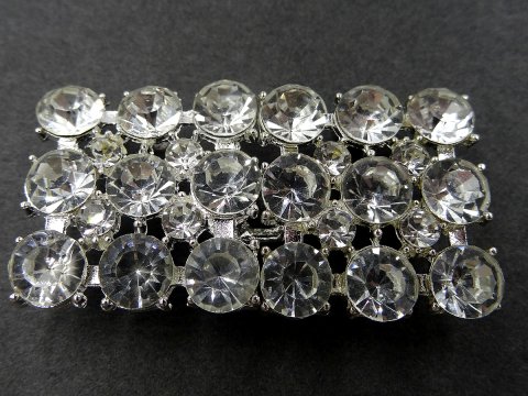 Zapięcie metalowe 49-24mm SREBRNE z CYRKONIAMI -11- cena 1 sztukę zapięcia ozdobne typu haftka pasmanteria GOLD-POL