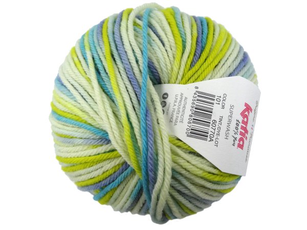 ARLES MERINO COLOR 101 ECRU/AQUA/NIEBIESKI/ŻÓŁTOZIELONY  włóczka KATIA 50g 100m wełna 100% z owiec z Arles Origine Frankaise