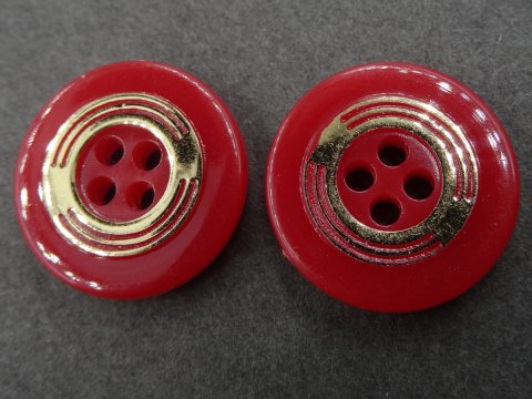 15mm Guziki ozdobne 12 sztuk kolor CZERWONY/ZŁOTY K118 guzik czterodziurkowy ze złotymi kółeczkami do marynarki swetra