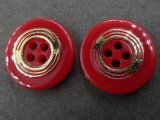 15mm Guziki ozdobne 12 sztuk kolor CZERWONY/ZŁOTY K118 guzik czterodziurkowy ze złotymi kółeczkami do marynarki swetra
