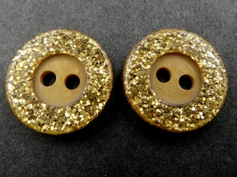 15mm Guziki ozdobne 12 sztuk kolor MIODOWY MIÓD/ZŁOTY K432 guzik dwudziurkowy ze złotym brokatem na rancie do bluzki swetra