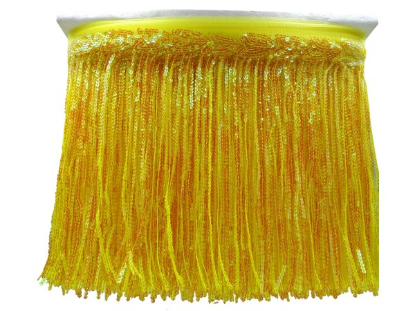 Frędzle cekinowe 20cm ŻÓŁTE YELLOW  cena za 1m taneczne na taśmie długie ozdobne tylko u nas dostępne od ręki