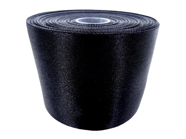 75mm wstążka atłasowa 145 CZARNA rolka 25m z pięknym połyskiem gęsto tkana 100% nylon rzadkość wśród tasiemek satynowych